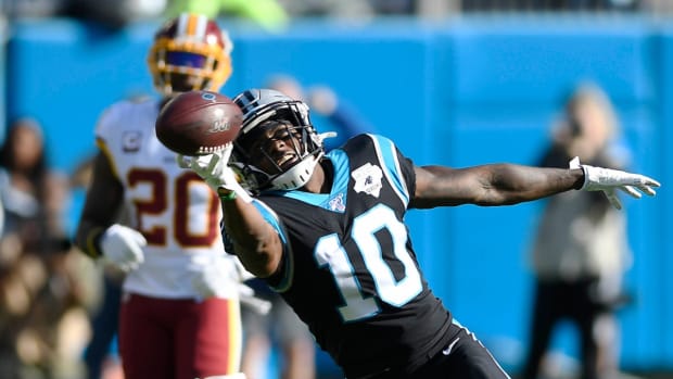 Curtis Samuel laying out for a catch